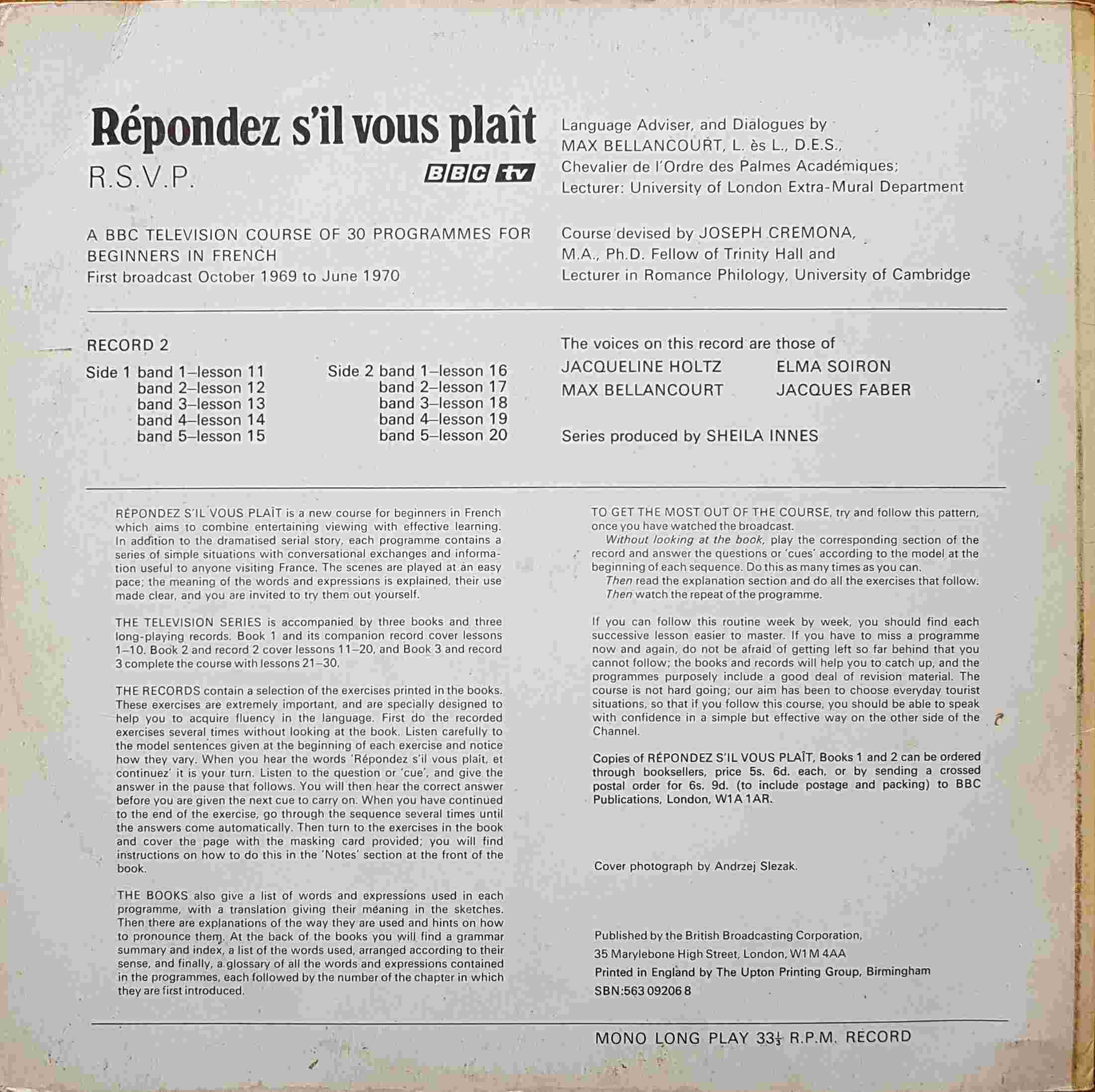 Picture of OP 141/142 Respondez s'il vous plait R. S. V. P. - Lessons 11 - 20 by artist Max Bellancourt / Joseph Cremona from the BBC records and Tapes library